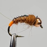 Tungsten Nymph Rust / Fluo Orange Tail  mit Widerhaken Gr.8