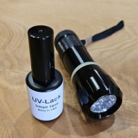 UV-Fliegenbinde-Set - UV Lack mit abgestimmter, passenden UV Lampe.